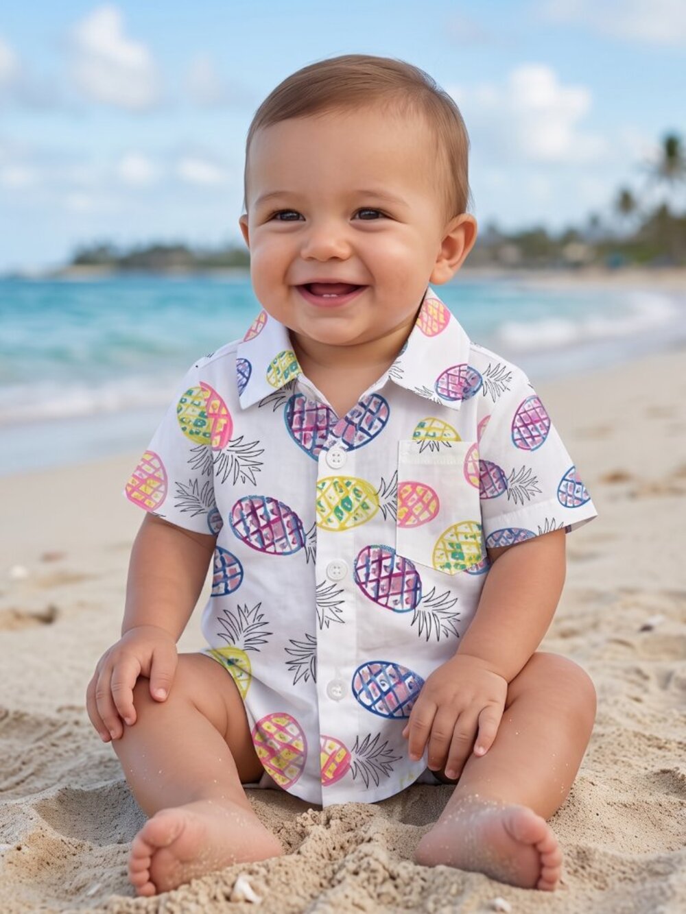 NWOT | Baby Boy Tropical Multi-Color Pineapple Print Button-Up Shirt | 9-12 M
